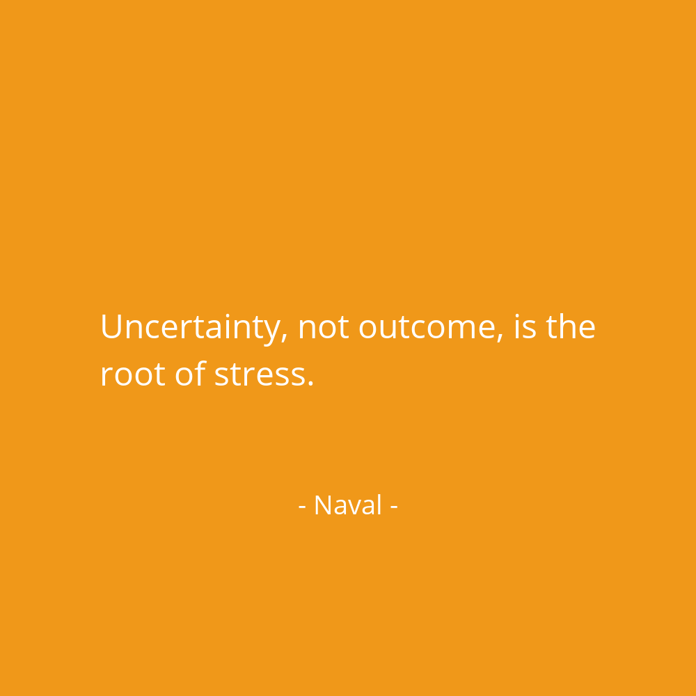 navalboard's tweet photo. Uncertainty, not outcome, is the root of stress. @naval https://t.co/H0Xlm6m8bG
