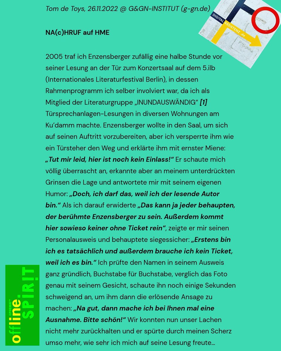 POPLITERATUR's tweet photo. @KursbuchOnline Ein großer humorvoller Geist ist gegangen. Rühmkorf fühlte sich anders, aber ähnlich an. Das 20. Jahrhundert ist bald vorbei, es sind nur noch wenige... Falls Ihr die nächste Ausgabe HME widmet, wäre ich froh, mit meinen 2 Hommagen dabei zu sein. Gruß aus Düsseldoof, De Toys https://t.co/dN3orWQ6vE