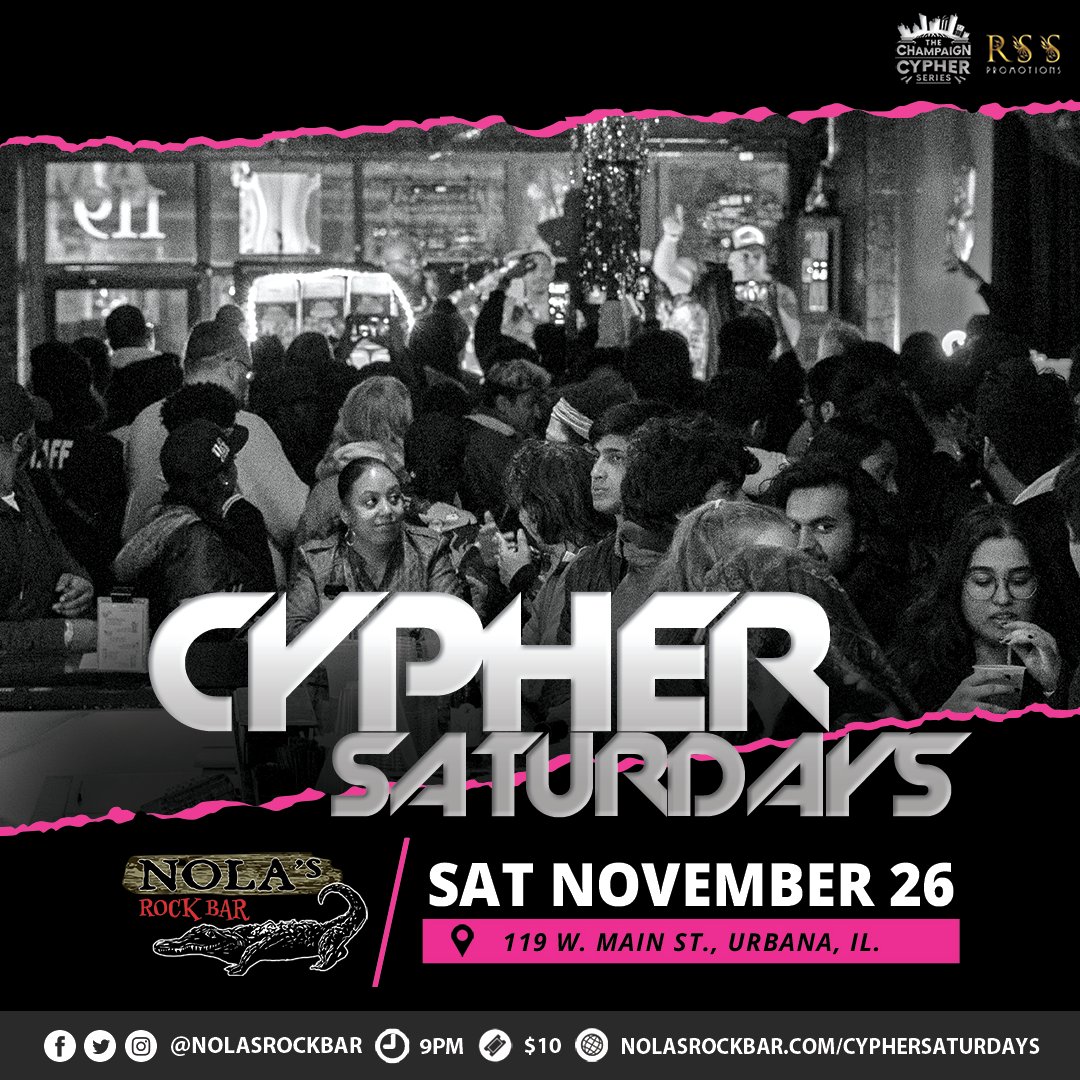 🐊🔥 Come out tonight for hip-hop in downtown Urbana for one last episode of Cypher Saturdays! With over 20 different performers hitting the stage, food until 2am and beats+cypher with Dj Slim the choice is simple. Only ten bucks at the door! 18+

➡ nolasrockbar.com/cyphersaturday…