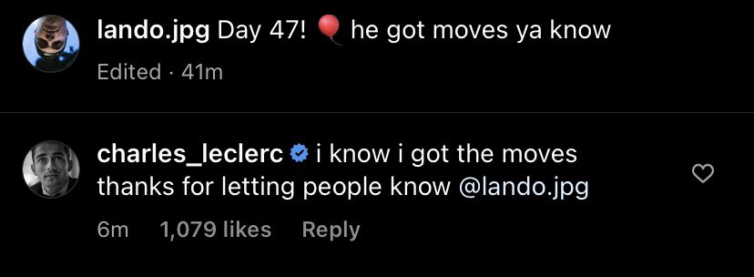 8WDCS's tweet photo. charles leclerc is the most unfunny man when it comes to insta comments https://t.co/8tDOlsfUZ1