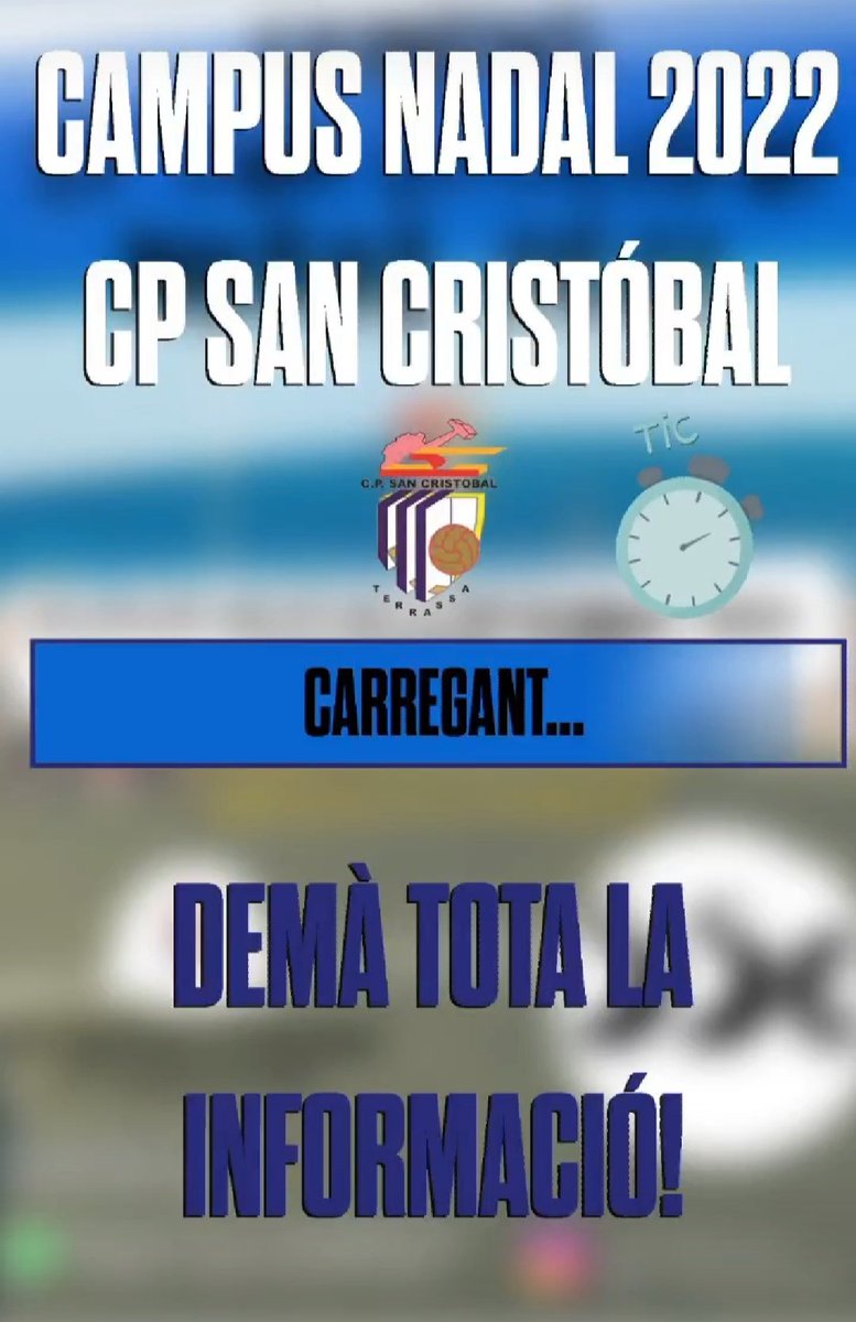 CPSanCristobal's tweet photo. Una vegada més, estem preparant el Campus de Nadal del @CPSanCristobal al Camp Municipal de Ca n'Anglada de #Terrassa 🏟️
Activitats, futbol, jocs, regals i obsequis amb uns #PreusPopulars
Demà més informació 🤳💻💙
#FutbolBase #SanCris #Campus https://t.co/OQ0EZ75OG5