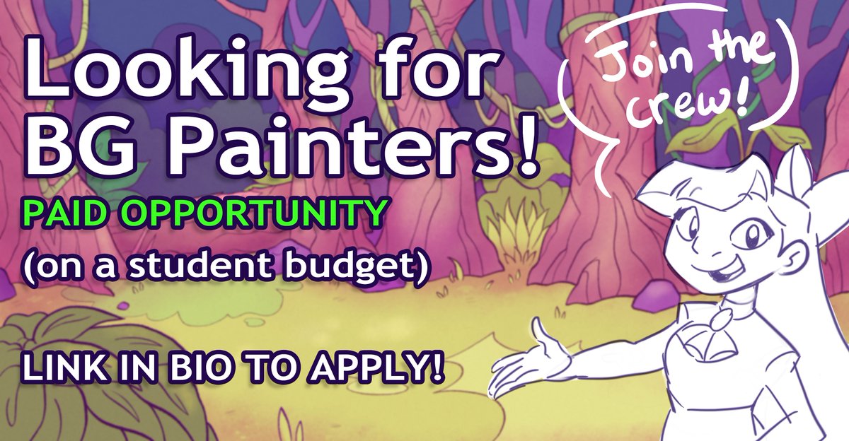 🌱⭐️We're looking for some BG Painters!⭐️🌱

➡️This is a paid position on a student budget. 
➡️Style is simple and layouts are mostly tree/forest landscapes.

Link in bio to apply!