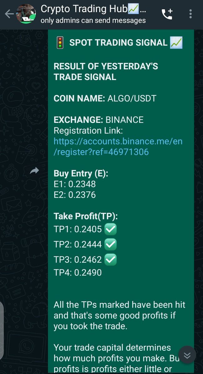 awesomemikeinc's tweet photo. Result of last Trade is here, we go again on Monday. Join the Crypto Trading Hub and let's make money together.📈

It's totally FREE.😉

December is almost here, join the Hub &amp; invite others along to prepare for it.

Here's your access link; https://t.co/xlVCOs6K40

#WAGMI 💰💯 https://t.co/eLFDaUaMGs