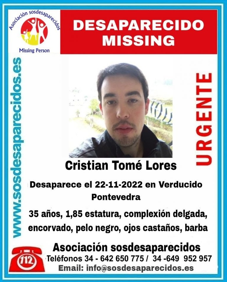 Cristian Tomé Lores. Desaparecido en Verducido (Pontevedra) el 22 de noviembre.
 
#Comparte #Desaparecidos #Missing #Pontevedra #Galicia