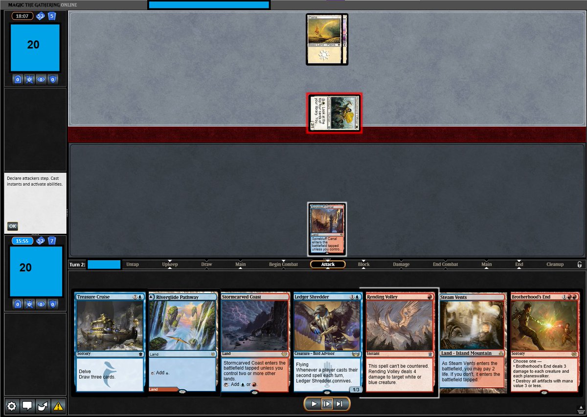MtgDecisions's tweet photo. Postboard as Phoenix against Mono-W. Do you cast Rending Volley? Deck in second image. https://t.co/O8PPepHFjI