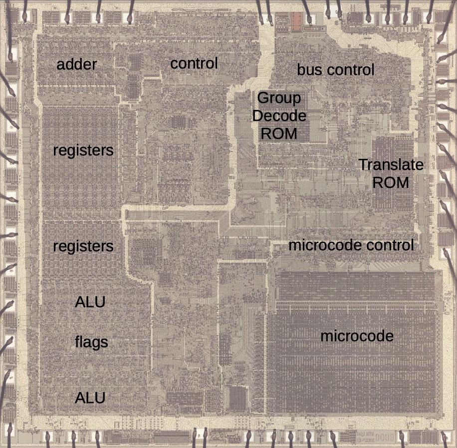 The Intel 8086 was released in 1978, starting the x86 line that still dominates computing. I'm reverse-engineering the chip by studying the silicon die, and I think I've spotted a bug fix in the silicon. They didn't have microcode updates then so they patched the silicon. 🧵