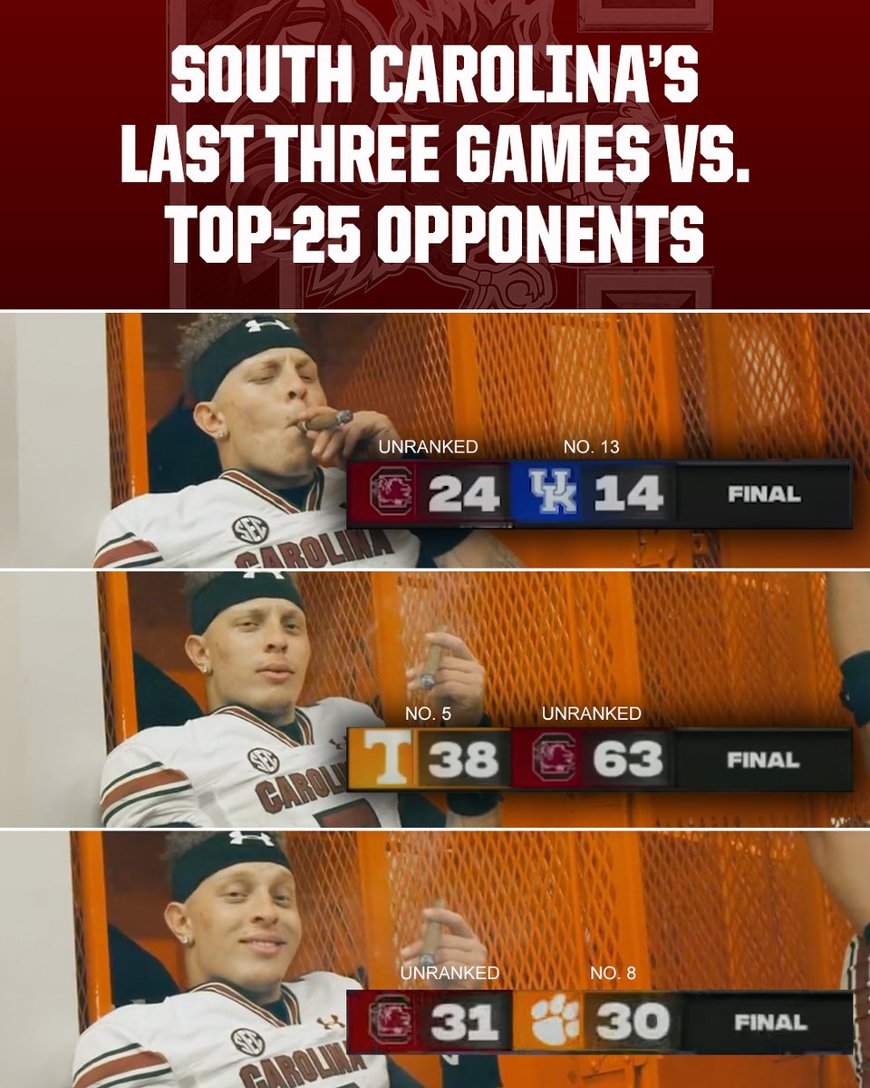 CBSSports's tweet photo. Ranked teams do not want to play @GamecockFB right now. https://t.co/o0xKIigOsT