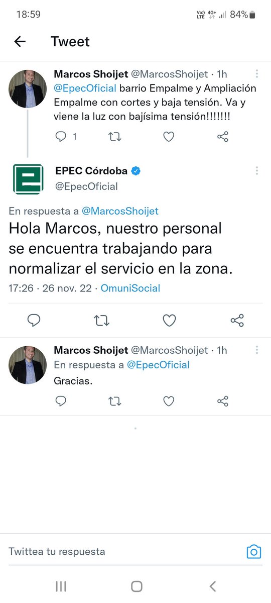 MarcosShoijet's tweet photo. @EpecOficial @seryei1 Me respondieron esto hace una hora y media atrás. O sea, no había nadie trabajando en ese momento?. En tal caso me hubiesen indicado que realice el reclamo en la web. Bueno, ojalá se solucione rápido. https://t.co/nrSOZWzRci