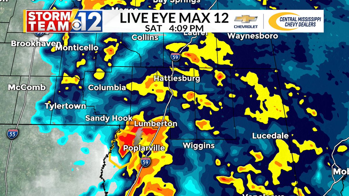 graciemorris_wx's tweet photo. Radar Update: Severe storms possible in The Pine Belt this afternoon
Keeping a close eye on the storm in Pearl River that is producing damaging winds, penny sized hail and could produce a spin up tornado. 
https://t.co/hNOjUO40Cd #mswx https://t.co/ObpQMleMbk