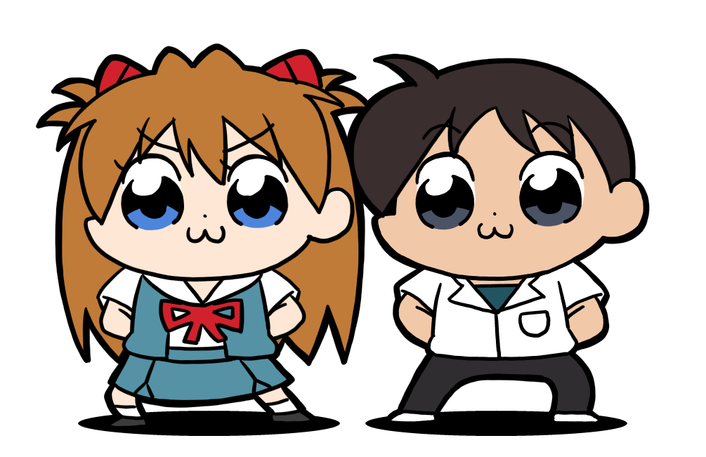 ikari shinji ,souryuu asuka langley 1girl 1boy tokyo-3 middle school uniform blue eyes :3 school uniform style parody  illustration images