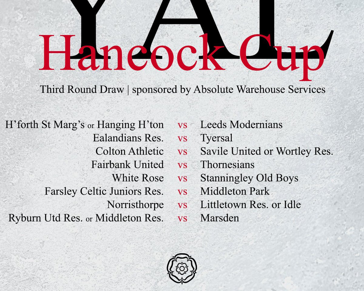 ▹ Hancock Cup, Third Round

The Draw.

#yaafl | @absolute_ws