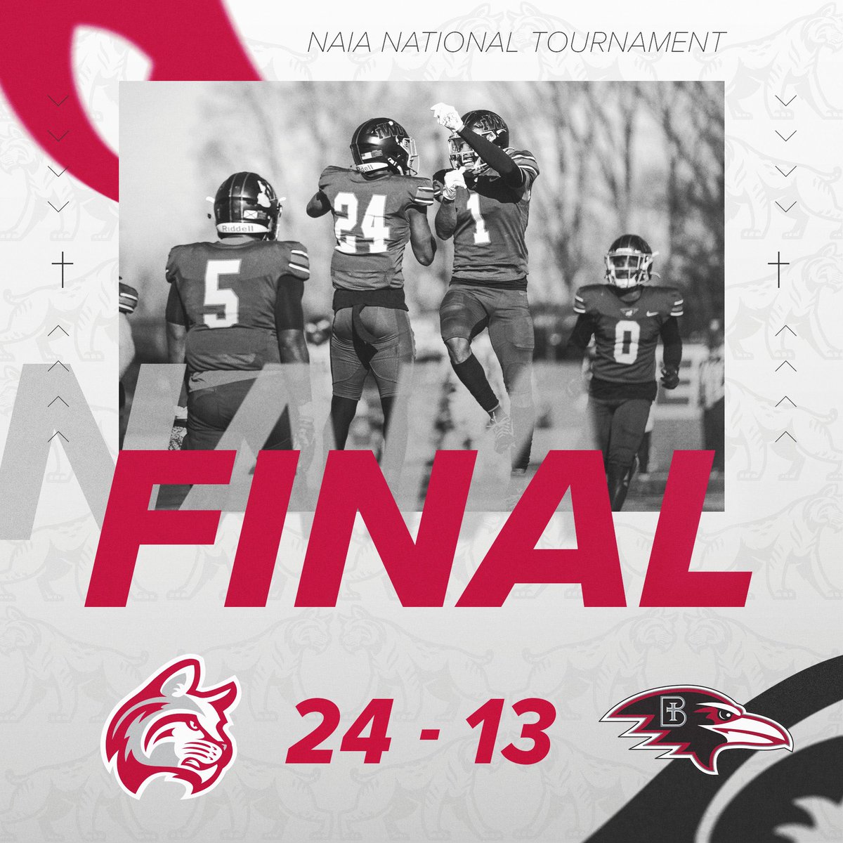 IWUWildcats's tweet image. 2 down … 2 to go 🏈

🏆 NAIA FCS Semifinals
🆚 Northwestern (Iowa)
🗓 Saturday, Dec. 3
📍 Orange City, Iowa

More info at IWUWildcats.com 📰

#BattleForTheRedBanner