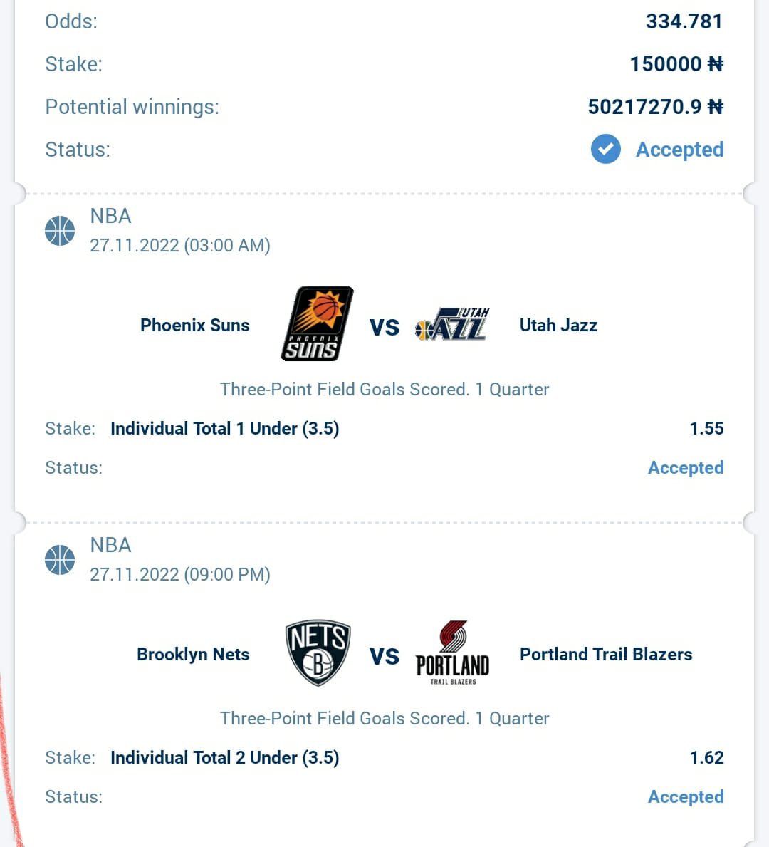 Midnight 334 odds on 1xbet ( GEZTZ ) 

50 million coming home 🤫🤫

🏀 and 🏒 

Register and stake here 👇🏼

bit.ly/3LkxAwO