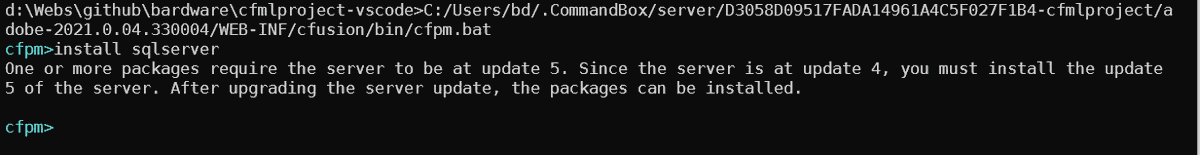 Bardnet's tweet image. "One or more packages require the server to be at update 5. Since the server is at update 4, you must install the update 5 of the server. After upgrading the server update, the packages can be installed" #CommandBox
Thing is: I'm on Updater 4 for a purpose. Want to try something