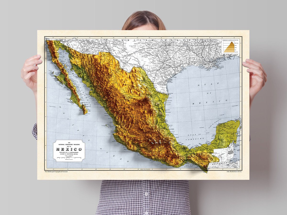 printagonist's tweet image. Mexico Topographic Map - 2D Giclée Print - 3D effect shaded relief Poster of Mexico - Vintage Style 1871 Elevation Map etsy.me/3OFPdZF #mexico #mexicomap #vintagemaps #topographicmap #mexicocity