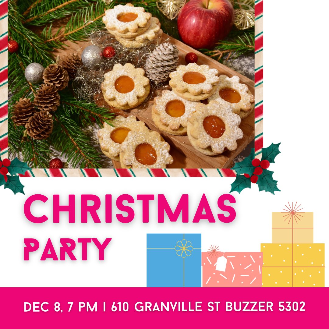 Rotaract5040's tweet photo. Rotaract 5040 will be hosting a CHRISTMAS PARTY! 🎁🎄

⏰: Dec 8 at 7PM. 
🌭: BYOB &amp; potluck
📍: 610 Granville St buzzer 5302
👔: Wear a costume of your favourite Christmas or holiday character
🎁: Bring a white elephant gift that is less than $20 and join us for Christmas trivia https://t.co/CHMPNCsYOc