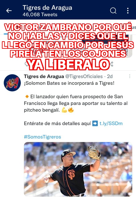 <a href="/TigresOficiales/">Tigres de Aragua</a> 
Se hombrecito el pelotero tiene familia está publicación es bajo mi responsabilidad