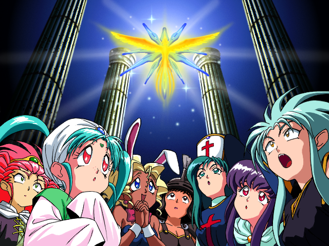 TenchiForum's tweet photo. The reason the Tenchi gang are dressed up in typical JRPG-style clothing, is because on Gokuraku 2 is a game called: 
"Tenchi Quest! The Gokuraku World" A Zelda-style Tenchi game!
There's also an image here where the gang are dressed up as characters from #moldiver and #elhazard! https://t.co/PVI0tzk2Cs