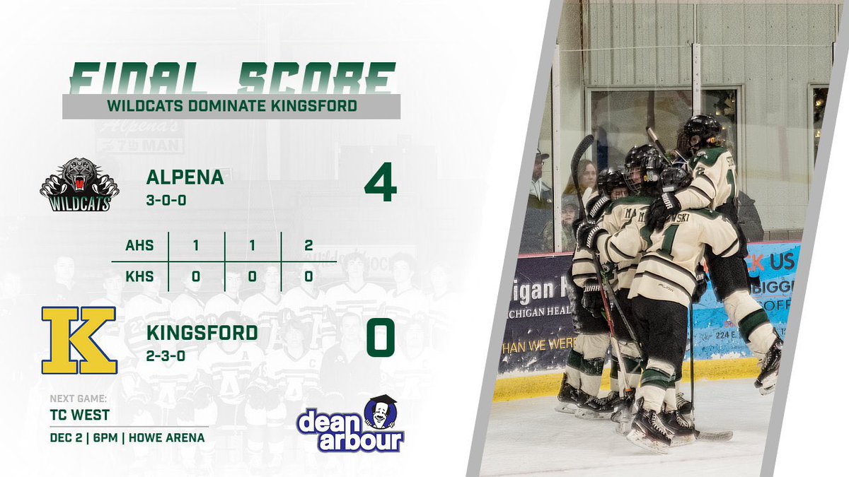 Alpena HS Athletics (@alpenawildcats) on Twitter photo #alpenawildcats Scoreboard Sponsored by <a href="/DeanArbourFL/">Dean Arbour Alpena</a>
Goals by Harrison Kaszubowski, Cam Young, Brody Thompson, and Jaden Marchlewski
John Rensberry with the shutout (10 saves) <a href="/MichHSHockey/">Mich HS Hockey</a> #alpenawildcats Scoreboard Sponsored by <a href="/DeanArbourFL/">Dean Arbour Alpena</a>
Goals by Harrison Kaszubowski, Cam Young, Brody Thompson, and Jaden Marchlewski
John Rensberry with the shutout (10 saves) <a href="/MichHSHockey/">Mich HS Hockey</a>
