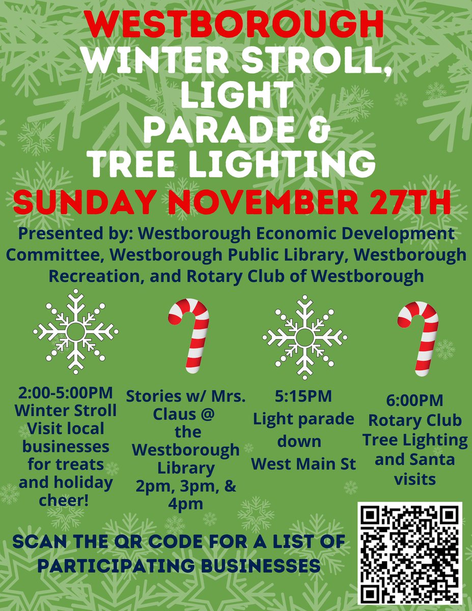Visit us tomorrow from 2-5pm and check out what else Westborough’s Winter Stroll has to offer!