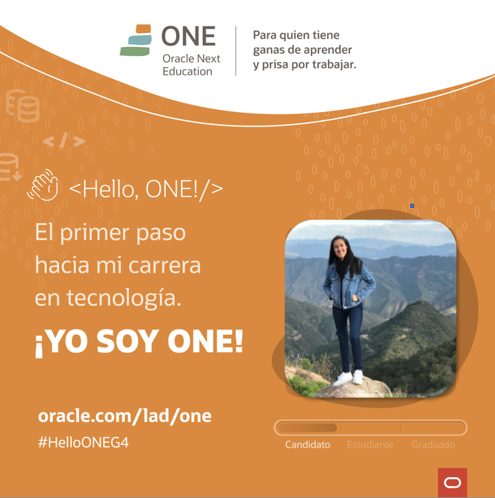 Es tiempo de aprender con ORACLE NEXT EDUCATION💪 #OracleNextEducation #helloONEG4 ¡Gracias! @Oracle @AluraOnline ¡Ya soy ONE! 💻