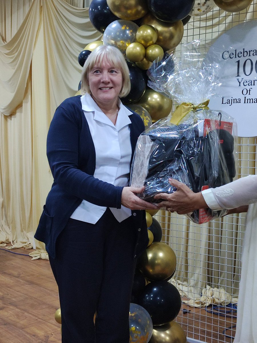 Superb celebration of the #lajnacentenary by Bradford North lajna...  Cheques presented to @YorkshireAirAmb and McMillan cancer. A hamper for the homeless who use the services of the salvation army. All praise belongs to Allah. 
#LajnaCentenary #100yearsofLajna #LajnaImaillah