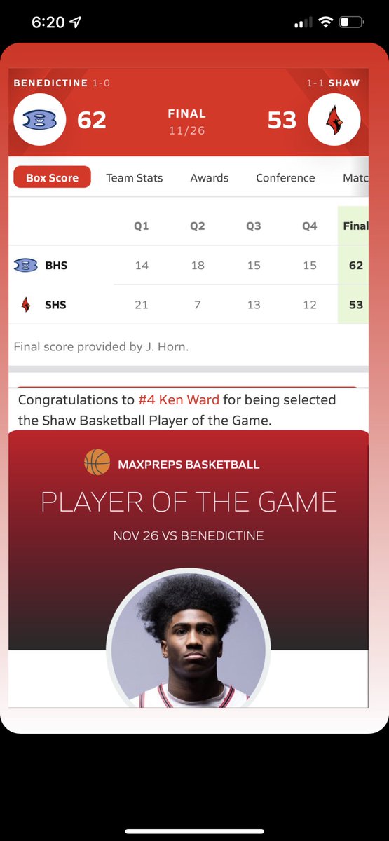 MarvRashad's tweet photo. We lost a hard fought game to a solid Benedictine Team..Hats off to them..and back to the lab for us. #YeahShaw ⚫️🔴🫡
S/O to Senior G Ken Ward for being named Player Of The Game. (16pts 6rebs 2assts 2stls 1blk) https://t.co/UCHWmU6WHa