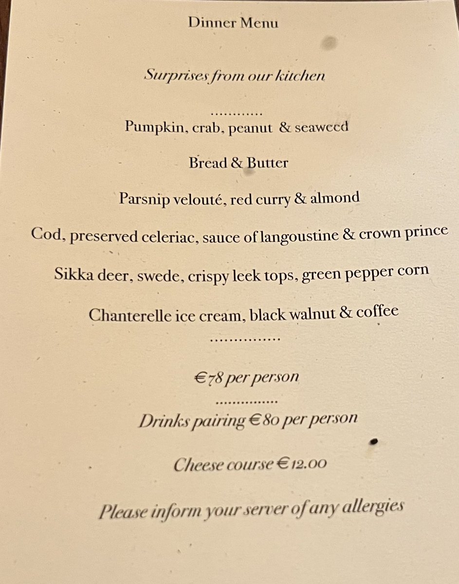 Fantastic evening to be back with John and Sandy at <a href="/ForestAveDub/">Forestavenue</a> - Food was sensational.  The pumpkin, peanut, crab and seaweed salad and the parsnip velouté with red curry and almond were favourites.  The chanterelle mushroom ice cream dessert is just super.