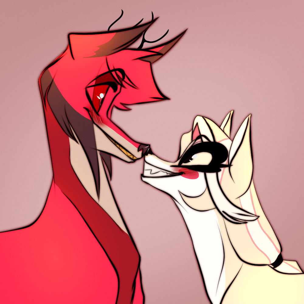 Vanity0329's tweet photo. Nose boops/rubs are Charlie and Alastor's love language💕 💕 💕 #HazbinHotel #HazbinHotelAlastor #HazbinhotelCharlie #charlastor #radiobelle https://t.co/IguRIgmCPj
