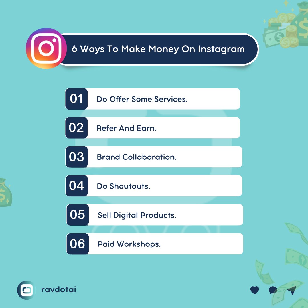 ravdotai's tweet image. Making money on Instagram is very possible by adopting these 6 ways:
#ravdotai #instagrammoney #instagrammonetization #onlinemoney #onlinemoneymaking #onlinementor #monetize #instagrammarketing #virtualservices #affiliatemarketing #affiliatemarketer #onlinesales