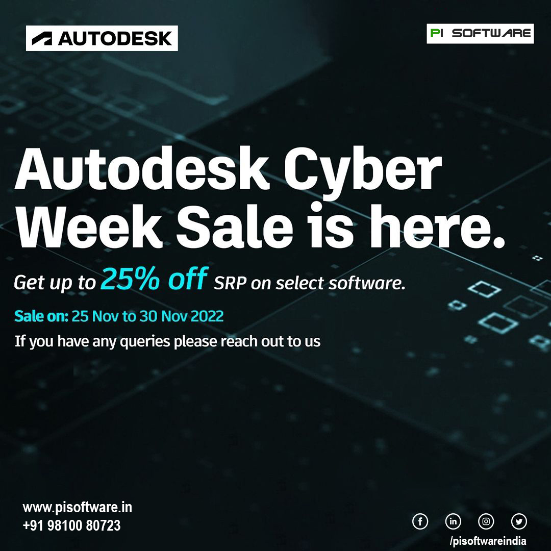PISoftwareIndia's tweet image. Autodesk Cyber Week Sale is here! Grab it Now!

25% Off on the below-mentioned products.

Offer Validity: 25th Nov 2022 to 30th Nov 2022.
🌍 bit.ly/3EI3iBu 
#PISoftwareIndia #PISoftware #Autodesk #flashsale #Cyberweek
