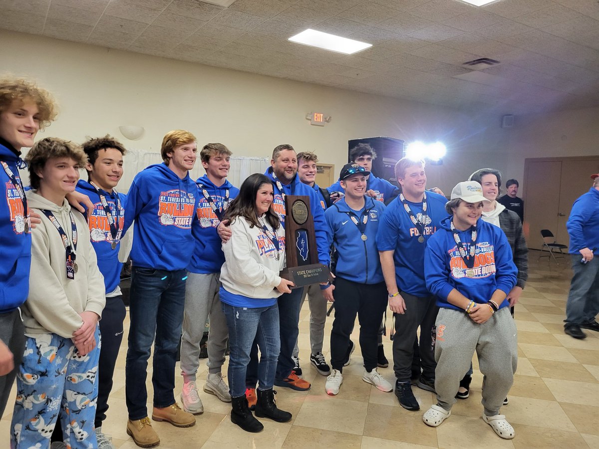 At the post game celebration senior players gave a State Championship medal to the family of Brodie Heinz. Brodie would have been with this group of seniors but was taken too soon. Every game his jersey went to the coin toss &amp; his spirit was with us. #Family