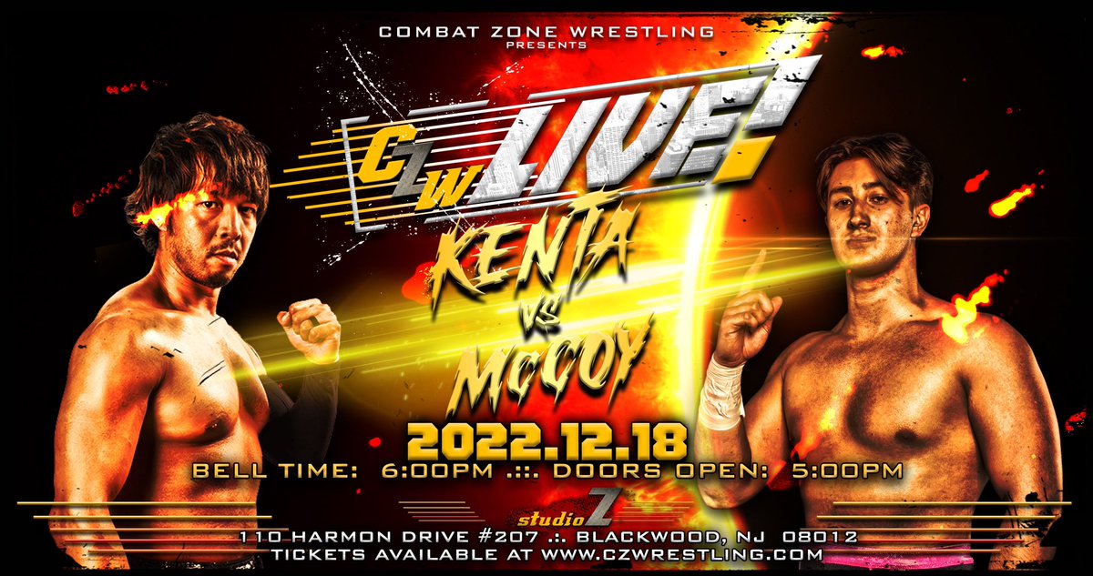 ***BREAKING*** Become the Top Guy. KENTA vs GRIFFIN MCCOY CZW presents “CZW LIVE! - The Arrival” Sunday, December 18th 110 Harmon Dr #207, Blackwood, NJ Bell at 6pm TIX: CZWKENTA.eventbrite.com