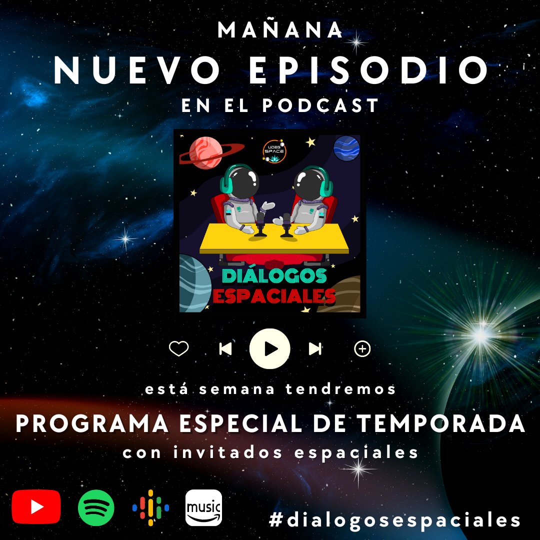 dialogoespacial's tweet photo. Mañana nuevo episodio en este #domigodedialogoespacial tendremos un programa #especialdetemporada con muchos invitados espaciales. ¡Escúchalo en plataformas de audio y video!👩🏻‍🚀🎙️💬 

#dialogosespaciales #udegspace #radiocucei #podcast #mexico #ciencia #domingo #guadalajara https://t.co/dgJ7XsjC7E