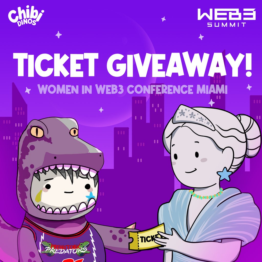 We're partnering up with WEB3 summit to giveaway 5 tickets to Women In Web3 Miami!!! 

To enter: 

> Follow <a href="/Web3summits/">WEB3 SUMMIT | Women Web3 Miami 2022 🏝</a> and <a href="/DinosChibi/">NotChibiDinos</a>
> Like and Retweet
> Visit web3summits.io and tell us who you want to see

5 Winners, 24 Hours, GO!