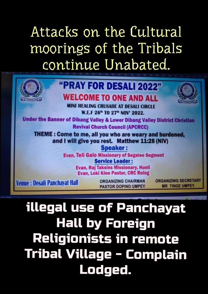 JusticeForumAP's tweet photo. #EXPOSED
Foreign Religionists found using Govt infrastructure for Proselytising activities. Indigenous Tribals oppose illegal occupation of Panchayat building &amp; blatant Violation of Govt Guidelines by Missionaries @girirajsinghbjp @PemaKhanduBJP @HMOIndia @VPSecretariat @ncsthq https://t.co/w1XpGbKNlO