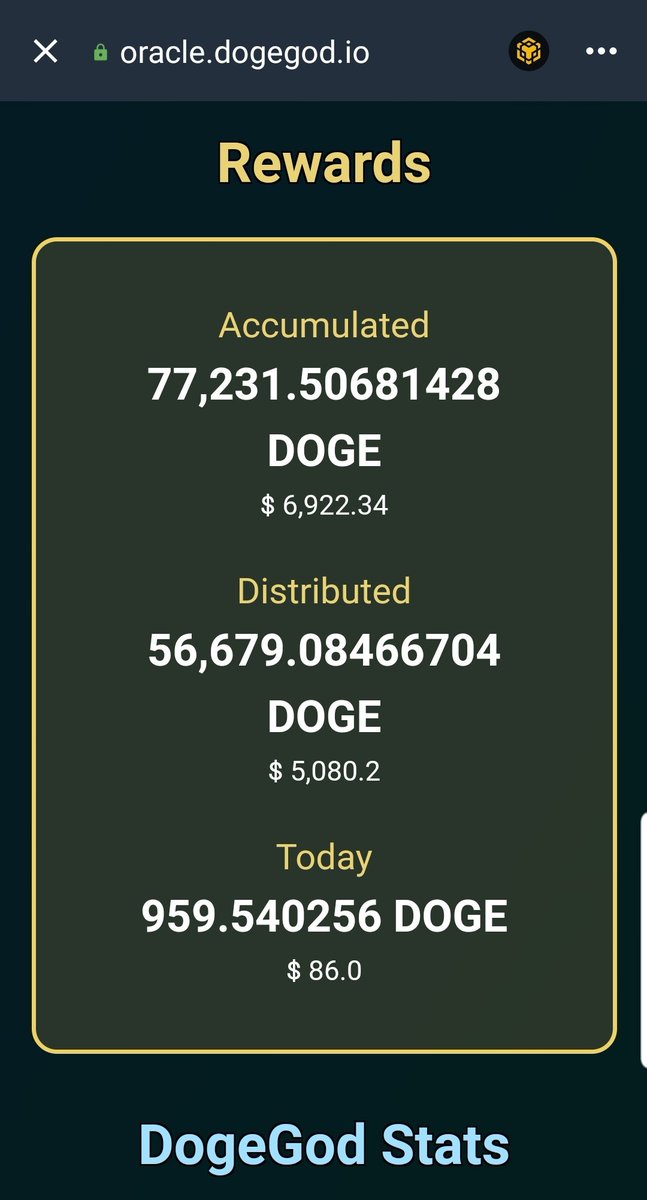 #DogeGod #Oracle #Surpassed 77,000 #Dogecoin #Generated from #Locking the #StableCoin #Asset #Czusd to the #contract with no Contract #sells on the #bnb #bsc #network. Ty <a href="/cz_binance/">CZ 🔶 BNB</a> for low fees. <a href="/zodiacs_c/">CZodiac</a> #web3 #technology &amp; #innovation. #BNBChain #BSCNews #1000xgem