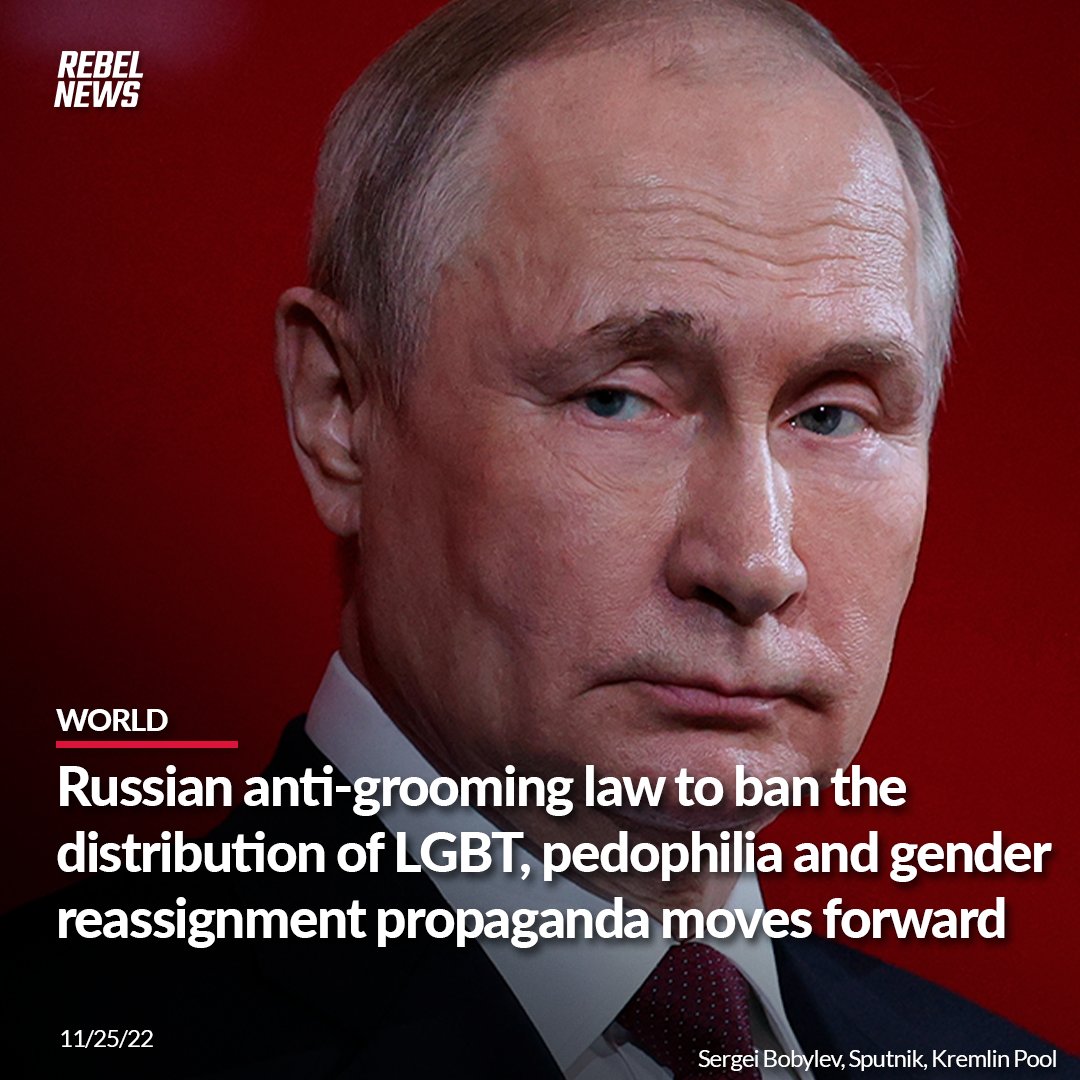 RebelNewsOnline's tweet photo. Russia is advancing a law to ban the distribution of materials promoting homosexuality, pedophilia, and gender reassignment.

MORE: https://t.co/mOmuCEaMl1 https://t.co/OPuzawvm8Y