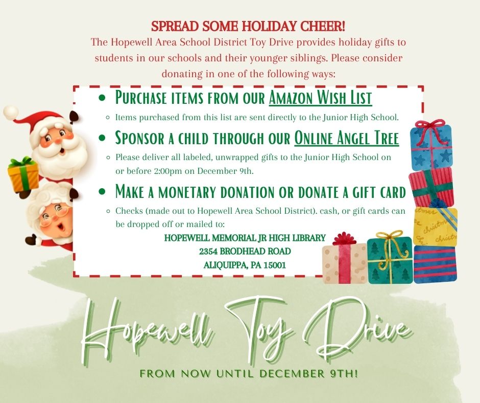 Please consider donating to the Hopewell Toy Drive. We have over 65 families in need of help this holiday season and would appreciate any help you can give. Thank you! 🎅🏼 🎄 🎁 #VikingPRIDE
Amazon Wish List - tinyurl.com/hopewelltoydri…
Online Angel Tree - tinyurl.com/hopewellangelt…
