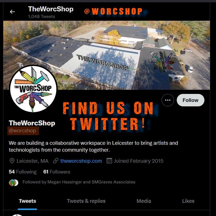 Find Us on Social Media!

We’re on Twitter!
x.com/worcshop 

We're on Instagram!
instagram.com/theworcshop/ 

We're on Facebook!
facebook.com/theworcshop/ 

Check us out!

[Image 1 Description:A screenshot of our Twitter page with the words "Find Us on Twitter"
Image 2 Descri