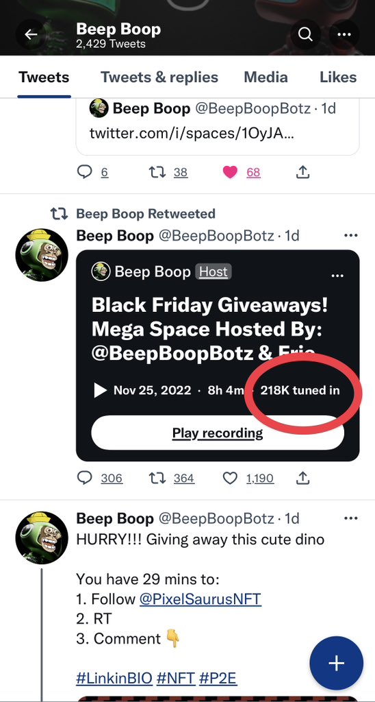 Approximately 218,000 tuned into last nights #beepboop space. That is equivalent to the populations of: Modesto, CA, San Bernardino, CA,  Aurora, CO, Hialeah, FL, Orlando, FL, Grand Rapids, MI, Lincoln, NE. #NFT #P2E #VIBE #BlockchainGames