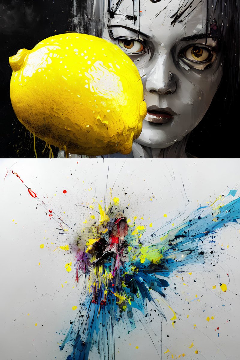 psenough's tweet photo. "Fresh Kill" #AIart #aiartcommunity #lemons #splatter #splatterart #ai_generated_artwork #deadbirds https://t.co/3VoFbmJdLD