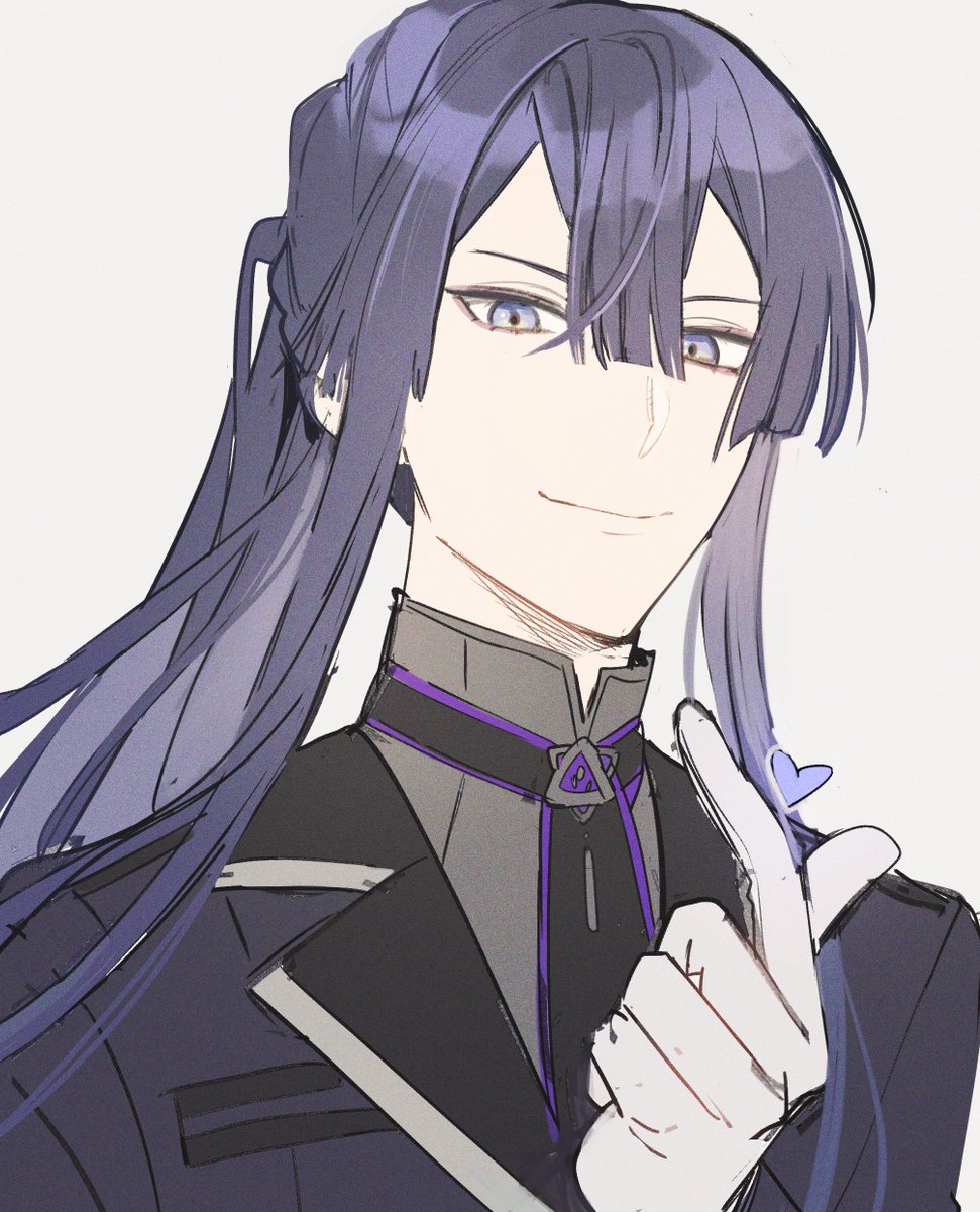 1boy male focus solo long hair smile purple hair ponytail  illustration images