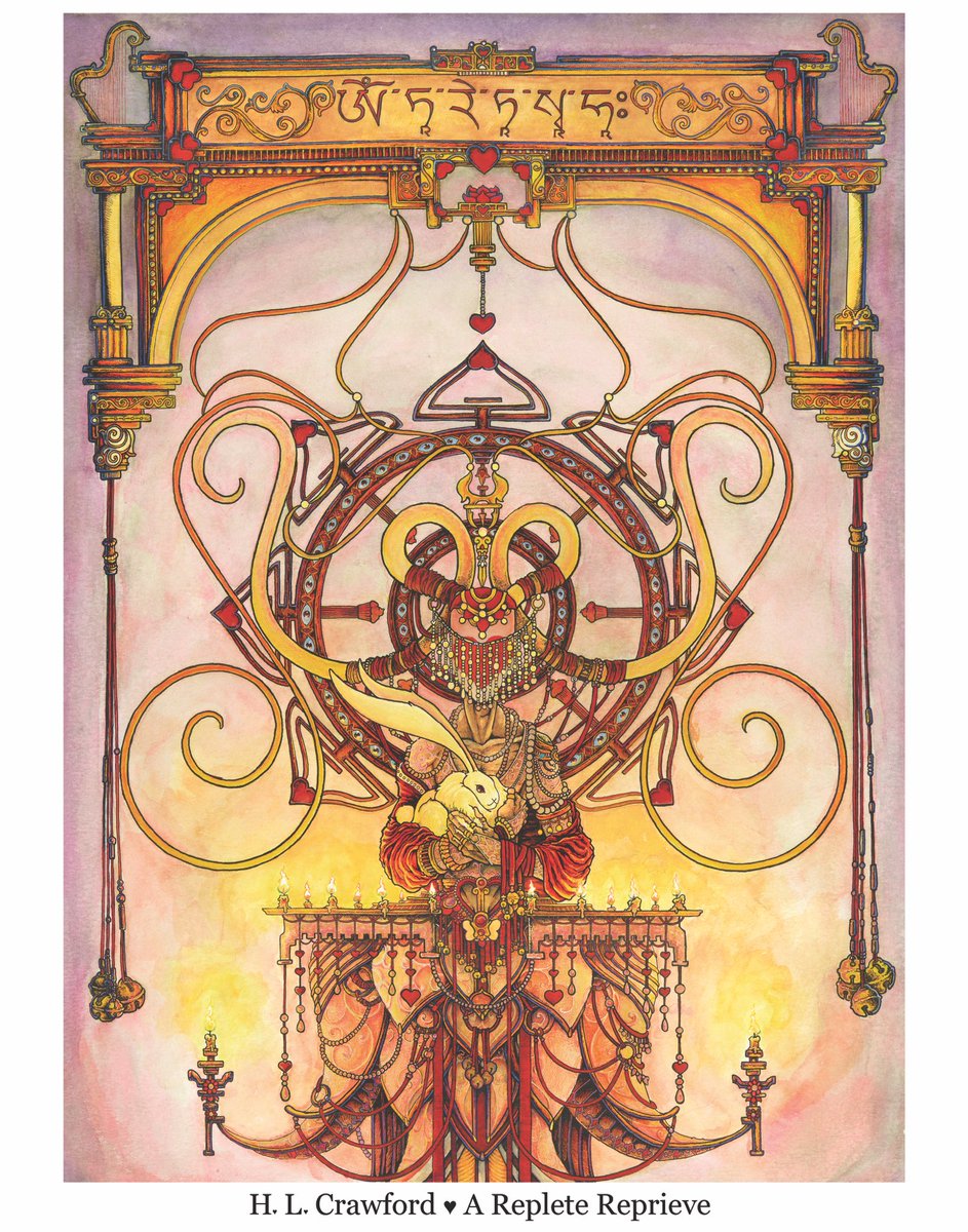 hlcrawford's tweet photo. a follower of the red tara as an expression of the fragility of inspiration. All of the crest and ornate bits are balancing on points and pearls, so as they hold the sleeping bunny, they risk toppling everything if they stir or get too excited.
#hlcrawford #redtara #rabbit #pearl https://t.co/7jbvDaRxiG