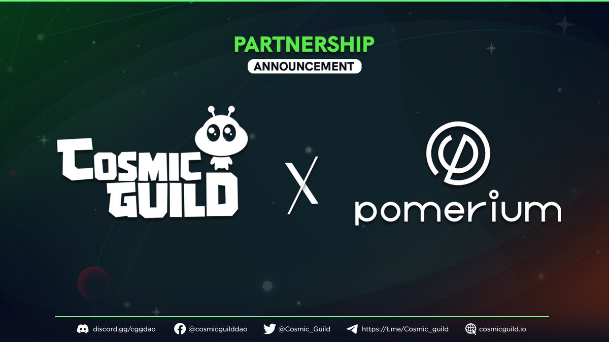 Cosmic Guild has partnered with Pomerium!

As part of this new partnership, we are committing to continue the mission of embracing the future of gaming.

For details, join us discord.gg/cggdao and check out Pome's website at pomerium.space.👽🔥