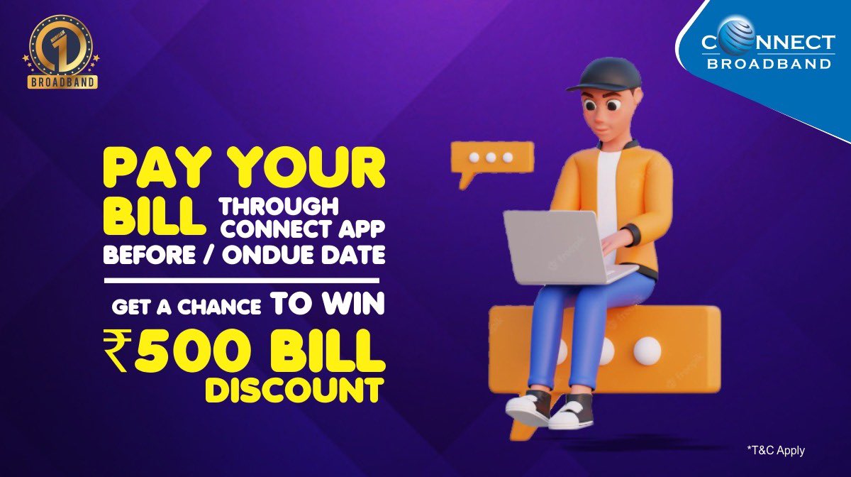 ConnectBb's tweet photo. Now ,Pay your Connect Broadband Bill before Due date through Connect Broadband App and Get a chance to Win Rs 500 Bill Discount. For availing offer , Download Connect Broadband App Now https://t.co/nligQvOSqy
#ConnectBroadband #Offers #letsconnecttogether #Connect app https://t.co/nEOjYkG9RW