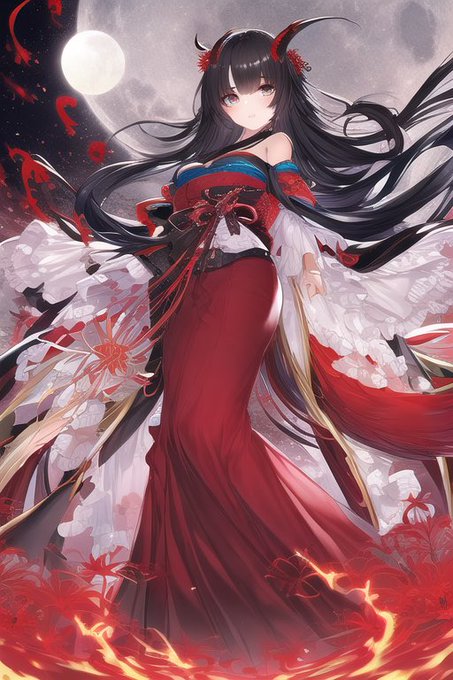 #NovelAI 
彼岸花と炎と月と鬼 