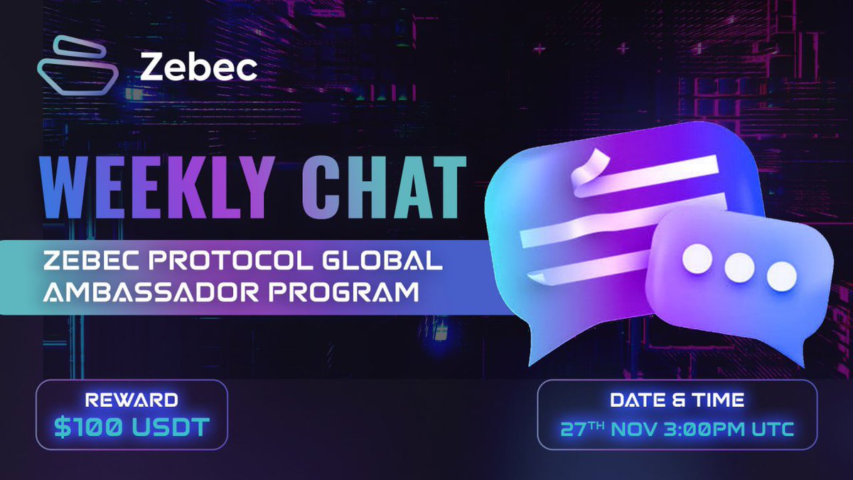 Zebec_HQ's tweet image. ⚡️#ZebecProtocol  Weekly Chat📣

Join us in this week&apos;s #WeeklyChat where we will be discussing Zebec Protocol Global Ambassador Program.

⏰3:00PM(UTC) Nov. 27th
📍t.me/zebecprotocol
🎁  5 best Q’s will be selected, 3 below the tweet + 2 in the chat
  
Drop your questions👇