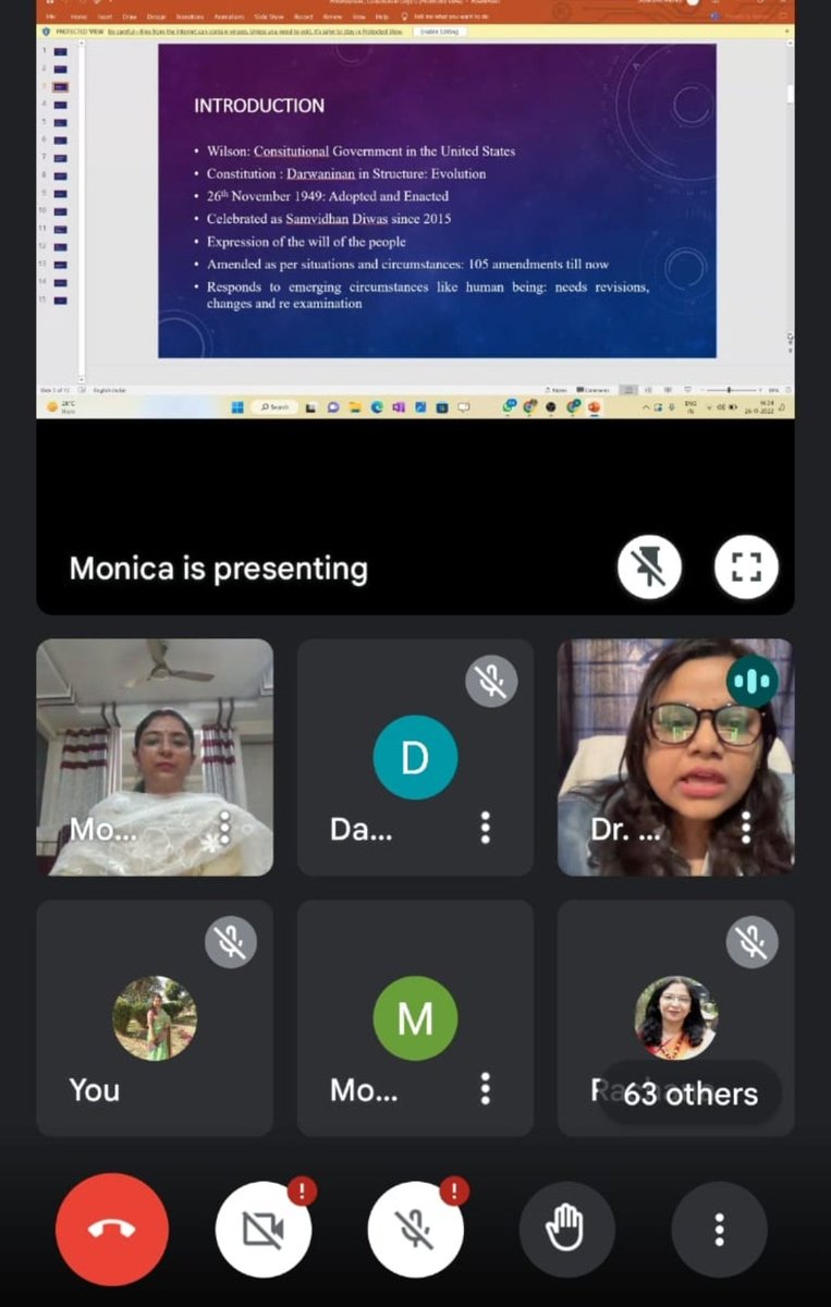 APSenCollegeNS2's tweet photo. National Webinar on Constitution day, 26 Nov 22 by A P Sen Memorial Girls PG College and MMM PG College Kalakankar..Dr Aprajita from BD College Patna elaborated in depth the uniqueness of our Constitution .. https://t.co/GKXY6rSKzv