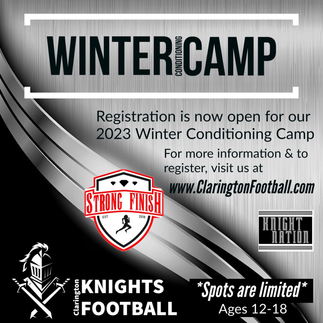 It’s time! Winter Conditioning Camp registration is now open.
Space is limited so register early and save! #KnightsFootball #StrongFinish #FootballFamily #KnightNation #ItsTime⚔️